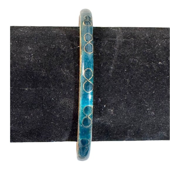 Vtg Cloisonne Turquoise Green Blue Floral Brass Enamel Infinity Symbol Bangle - Picture 1 of 8